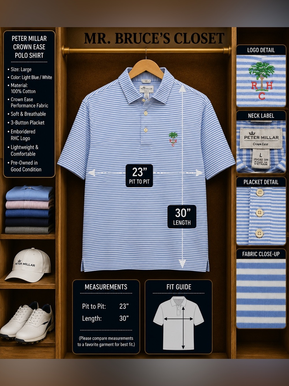 Peter Millar Blue and White Striped Performance Polo